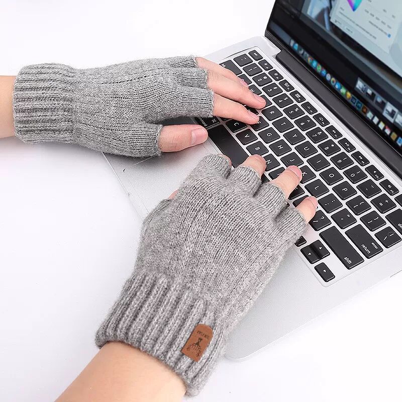INF Gestrickte fingerlose Handschuhe aus Alpakawolle Grau
