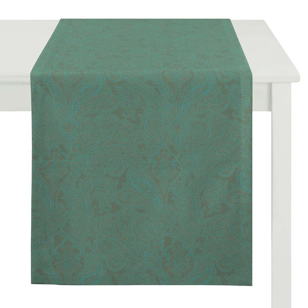home24 Tafelloper met grafisch patroon groen/turquoise, Breedte: 48 cm, Lengte: 140 cm