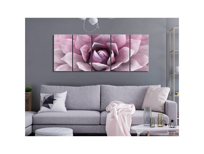 Wandbild Agave 5-teilig Leinen Pink 200 x 80cm
