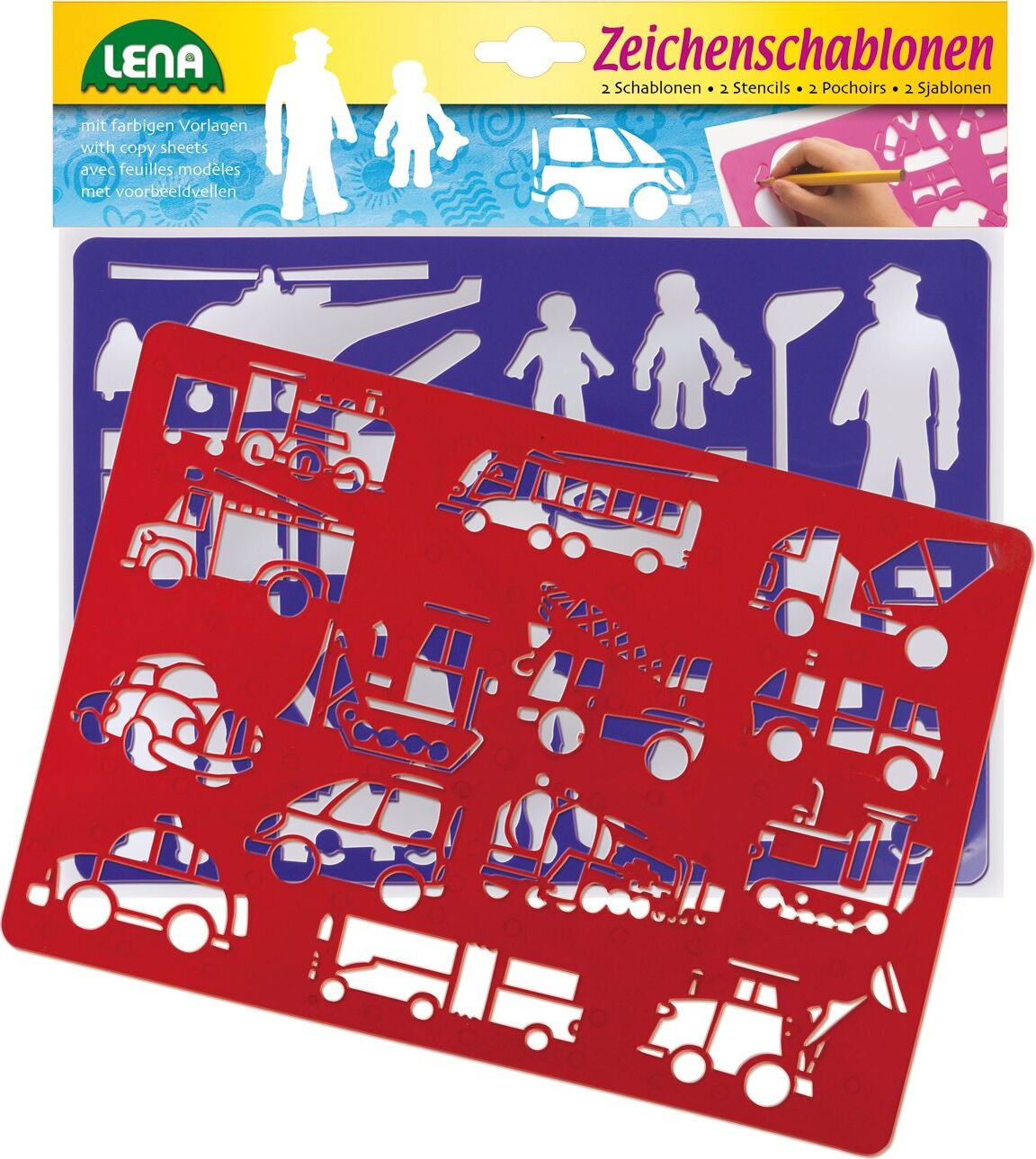 Simm Speelgoed Sjabloon met Voertuigen en Mensen, Multicolor, Plastic