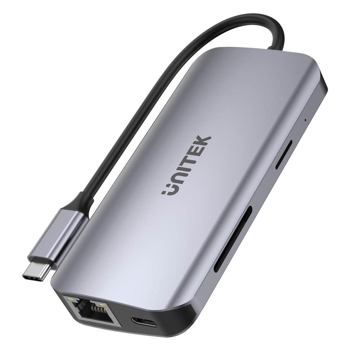 Unitek AKTYWNY HUB USB-C 2X HDMI CZYTNIK SD 4K RJ-45 PD 100W 5 GBPS (8 Ports) (D1122A01)