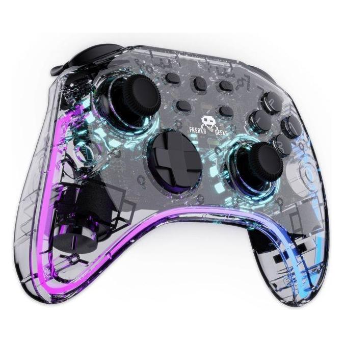 Freaks and Geeks Manette Sans Fil pour Nintendo Switch - Transparente à LED - Câble 1M (Switch) (299296)