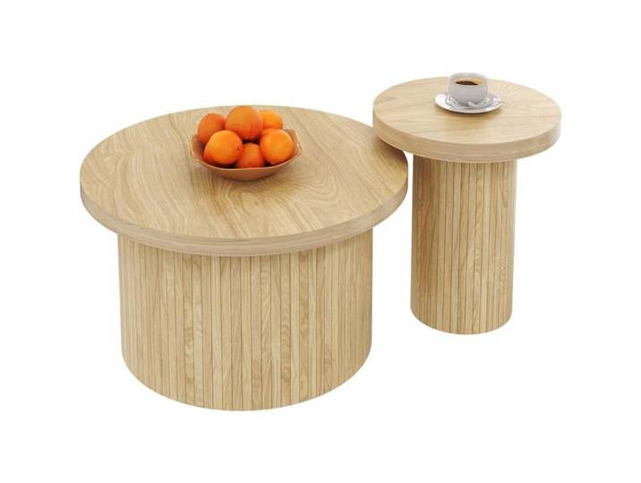 Tables Basse Lot de 2 Deux Tables Rondes Table D'Appoint avec Lattes en Bois Naturel – Table De Salon Multifonctionnelle