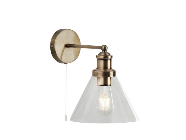 Wandleuchte Pyramid, Klar, Messingfarben, Metall, Glas, 19x25x25 cm, Lampen & Leuchten, Innenbeleuchtung, Spots & Strahler, Wandstrahler