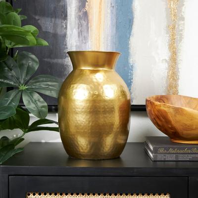 ARCILLA ELEMENTAL Gold Metal Hammered Spotted Decorative Vase
