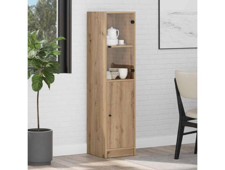Modernes Highboard mit Glasfront in Artisan-Eiche, Elegantes Highboard mit Glastür zur Aufbewahrung, Stilvolles mit Aufbewahrung in Holzwerkstoff, Modernes mit Glastür