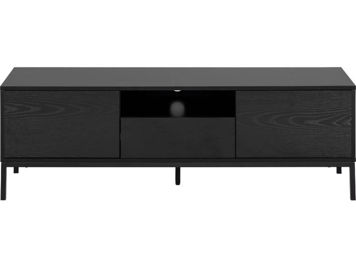 TV-Schrank ACTONA GROUP, schwarz (esche schwarz, matt schwarz), B:140cm H:45cm T:40cm, MDF, Metall, Schränke, TV-Schrank, 1 Schublade, 1 offenem Fach und 2 geschlossenen Fächern, Breite 140 cm