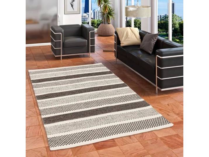 Rana - Tapis en laine naturelle - Rayures marron - 140x200 cm