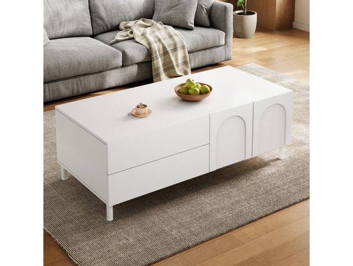 Luscriate - Table basse rectangulaire moderne pour salon avec 2 tiroirs 100x50x39.5 cm blanc