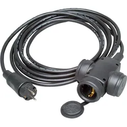 Kopp 145205045 Gummi-Verlängerung, Schutzkontakt-Gummi-Stecker und 3-fach Gummi-Kupplung mit 5m Gummi-Leitung, Farbe: schwarz  - 50 Stück