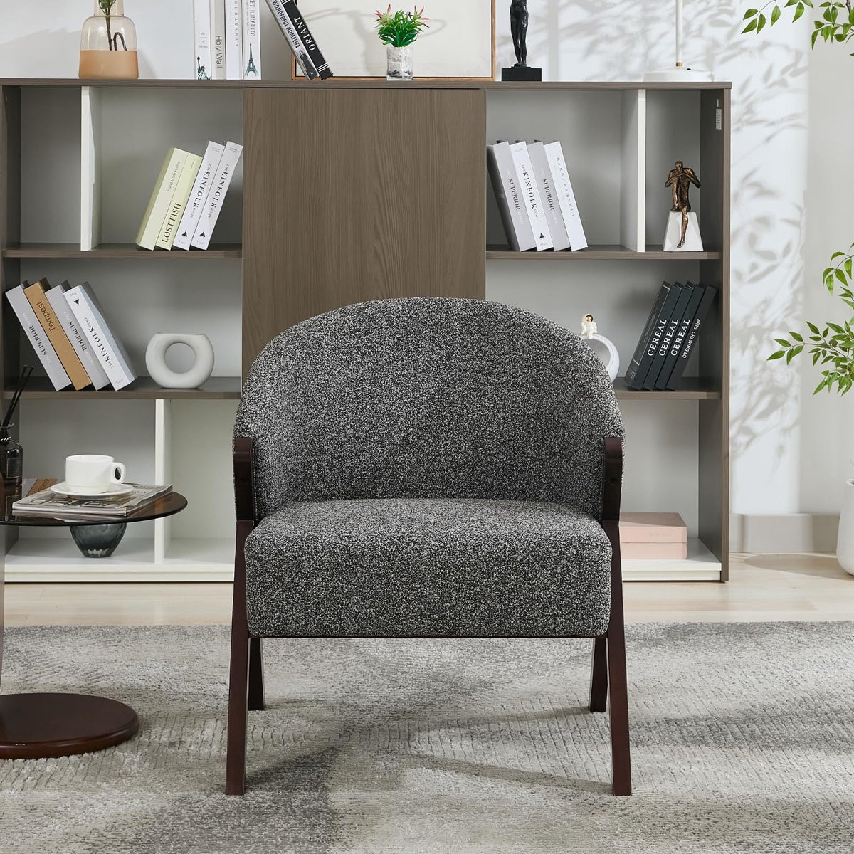 Triumpunpre Accent Fauteuil - Gestoffeerde Leesstoel met Walnoothouten Poten - Grijs Linnen