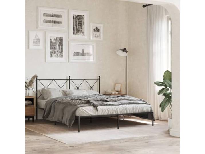 Pulverbeschichteter Stahl Stauraum Metallbett Schwarz 160 x 200 cm Bettgestell mit Kopfteil Metall Schwarz 160x200 cm Stahlbett Stabil mit Lattenrost und Stauraum