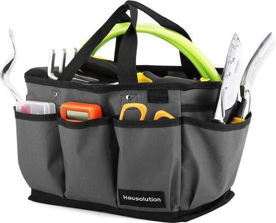 Unyqoos Luxe opbergtas voor tuingereedschap met kleine compartimenten, grijs en zwart, 35,5 cm