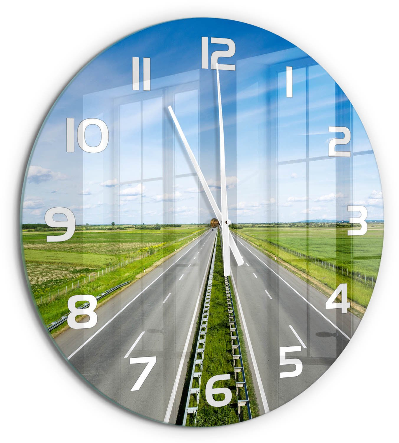 Tulup Wandklok Snelweg Moderne Glazen Wandklok met Witte Handen - Diameter: 60 cm