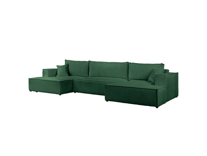 Wohnlandschaft mit Schlaffunktion Grün Cordstoff Poppy 398 x 70 x 148cm Gleichschenklig mit Schlaffunktion Modern