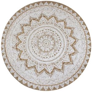 vidaXL Teppich Jute, rund, geflochten, Ø 150cm, Florhöhe 6mm, braun/weiß
