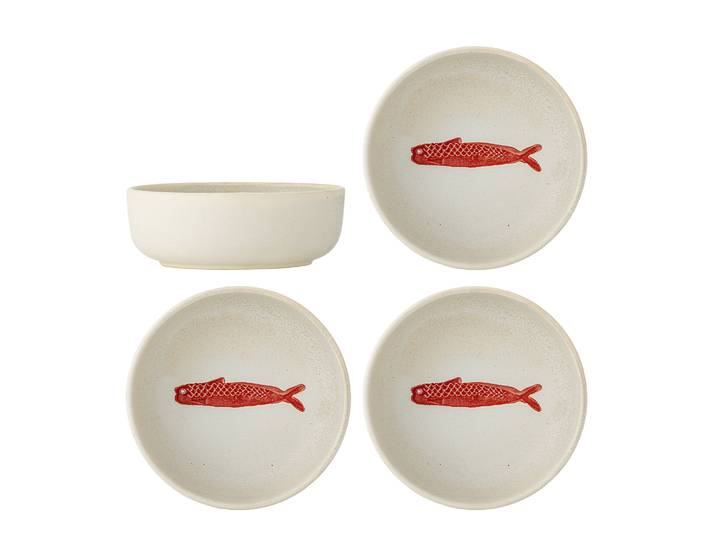 Bloomingville Schaal Hadden Vis, Set van 4 stuks - Rood