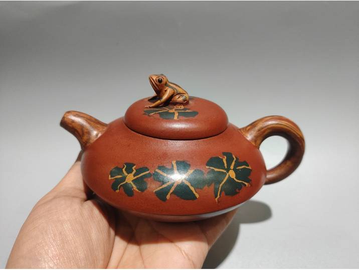 Pot en argile violette bicolore torsadé, couvercle de pot en forme de grenouille, pot plat virtuel, bouilloire, théière, pot à thé, charme thé