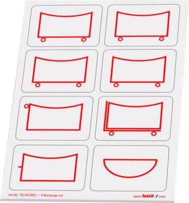 Taktische Zeichen Taktifol Fahrzeuge, rechteckig, selbsthaftend, beschriftbar, trocken abwischbar, L 46 x B 32 mm, rot, 8 Zeichen