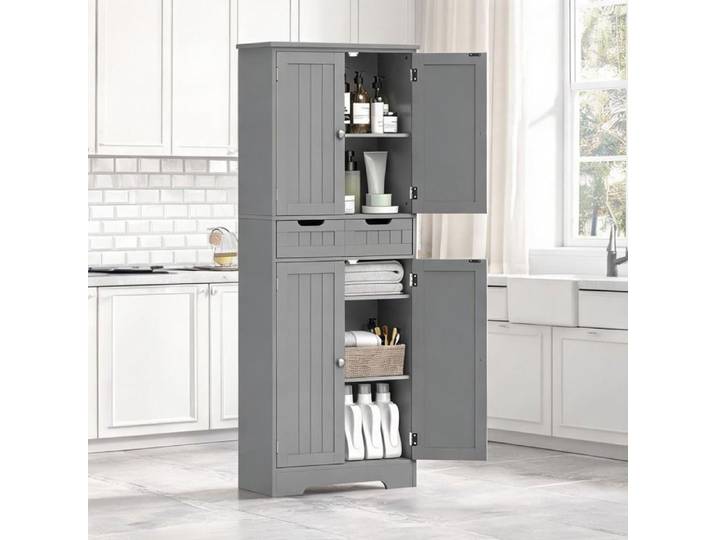Colonne de rangement salle de bain 60x30x160 cm 5 étagères et tiroir MDF gris