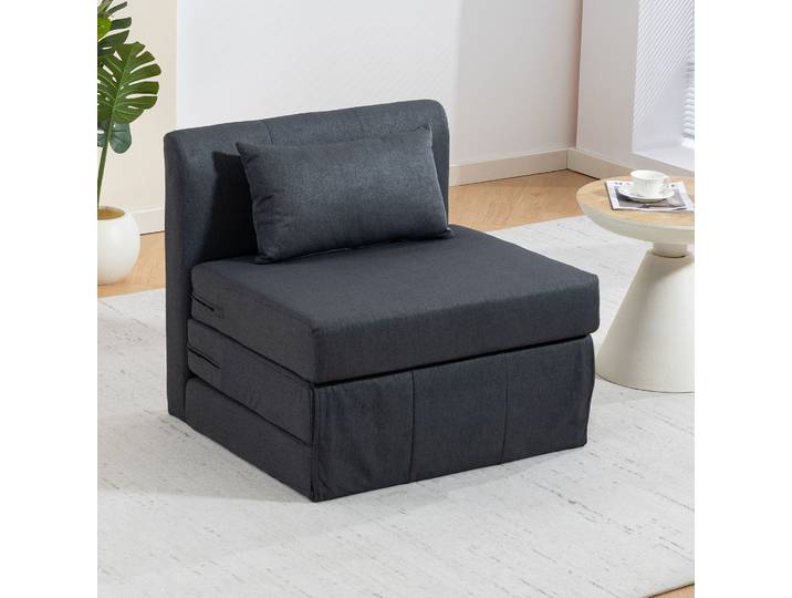 HOMCOM Fauteuil-lit 2-en-1 Gris Foncé Canapé-lit Pliant Lin