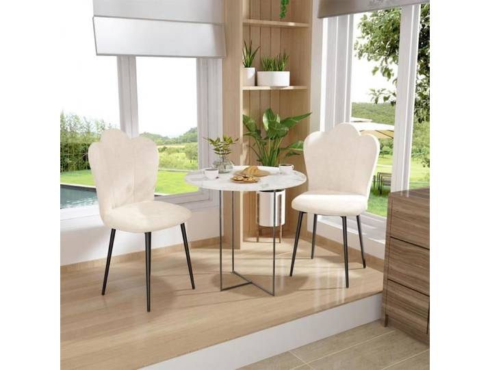 Lot de 2 chaises de salle à manger PEACHES Ensemble de chaises de cuisine avec dossier en forme de pétales 43*44*90cm Blanc
