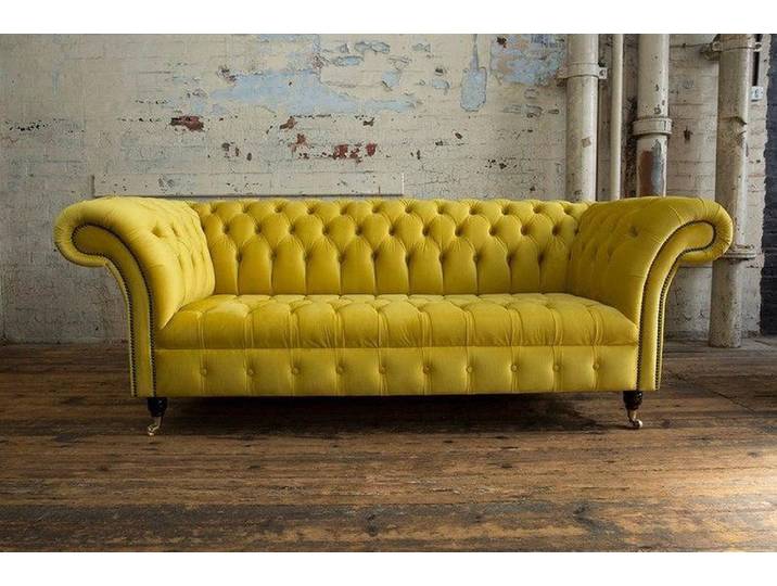 JVmoebel Chesterfield-Sofa Gelbe Chesterfield-Couch aus Kunstleder mit klassischer Knopfheftung, Packung, Made in Europa