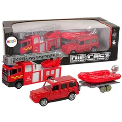 Feuerwehrauto-Set ziehen Motorboot Jeep Rot
