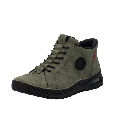 Slip-On Sneaker RIEKER "Ready2GO", Damen, Gr. 38, Textil, grün (khaki), Nubuklederimitat, Schuhe, High Top Sneaker, Boots, Stiefelette mit verstärkter Fersenkappe