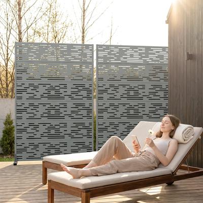 Lirago 2Pcs Metal Privacy Screen Freestanding Outdoor Divider Rust-Proof Galvanized Steel Decorative Fence Panel