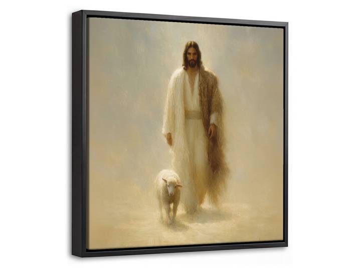 LEINWAND Bilder mit Rahmen - Schaf - Jesus - Pinselstriche - Abstrakt - 20x20