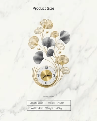 Inspire Picks Ginkgo Leaf Metal Wall Clock Large Silent Modern Decorative Wall Art 78cm 118a