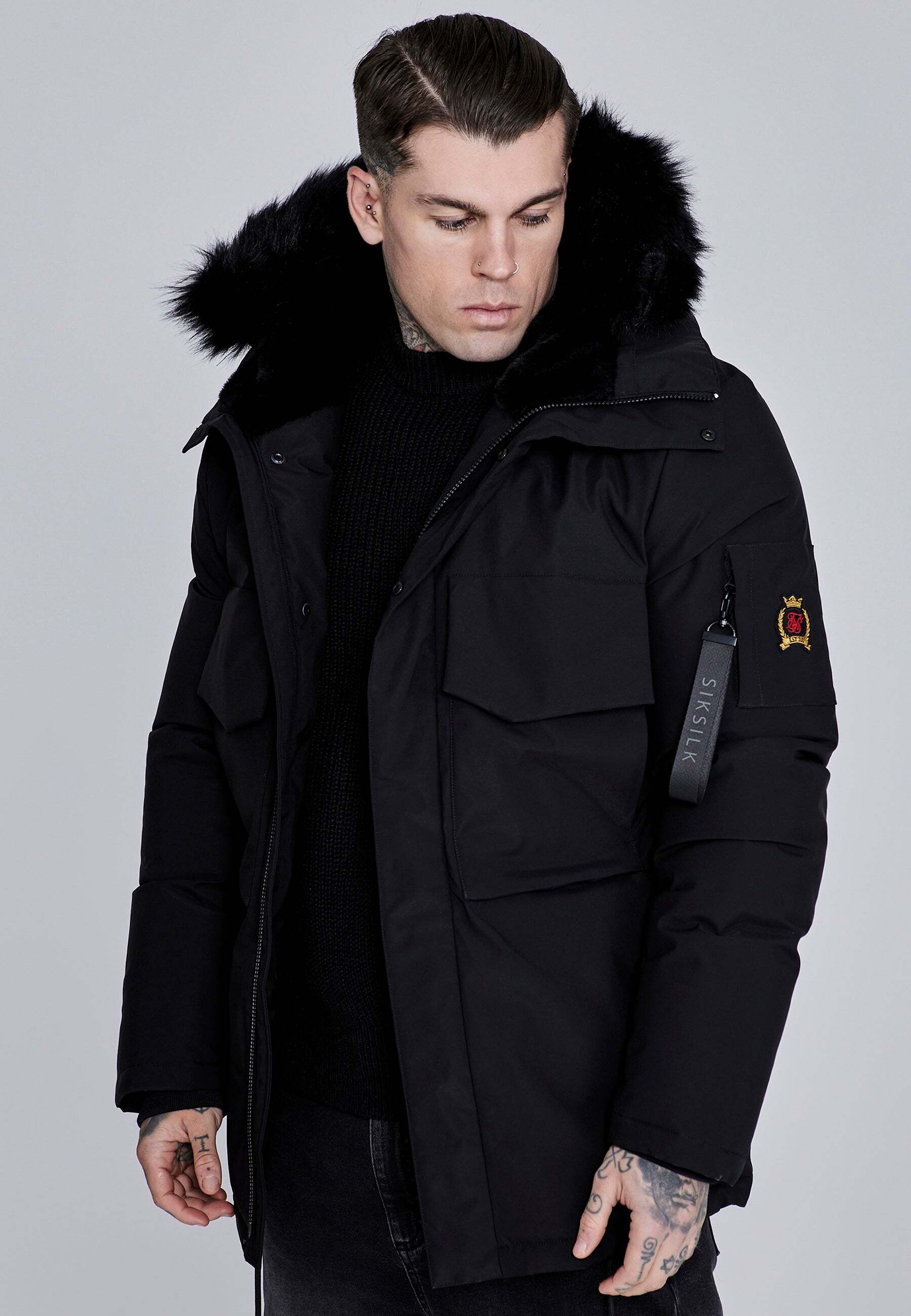 Parka SIKSILK "Siksilk Parka Parka", Herren, Gr. XXL, schwarz, Obermaterial: 100% Polyester PES., Jacken Parka schwarz XXL