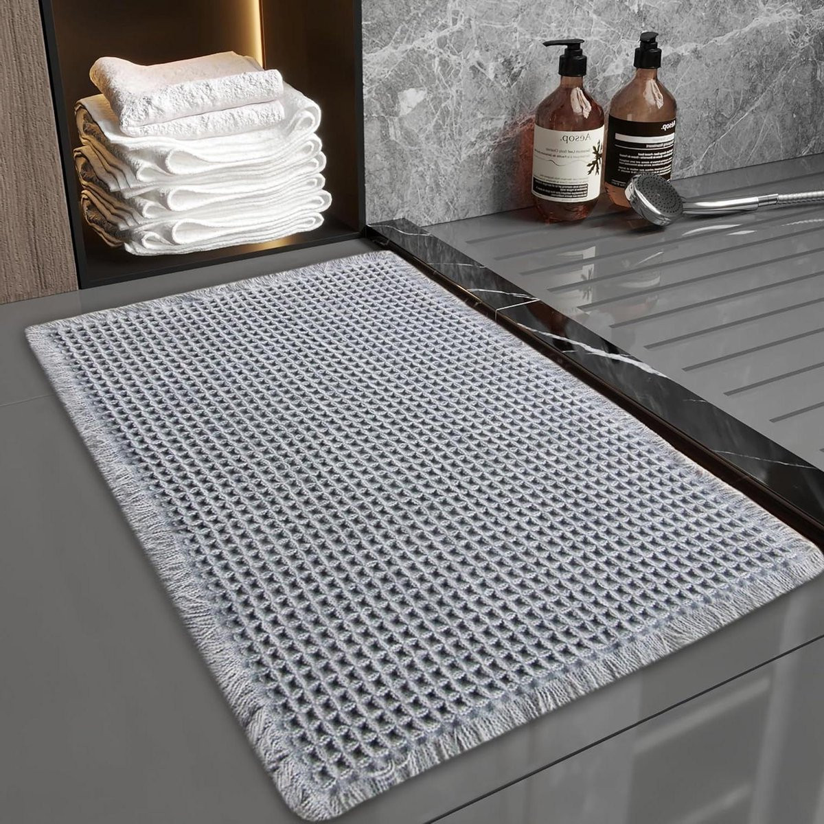 Luxe badkamertapijt Wafel - Super absorberende badmat - Lichtgrijs - 43 x 61 cm