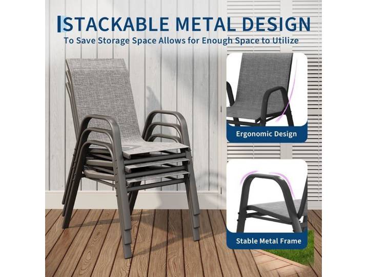 Chaises de jardin empilables - LUNSY - Lot de 4 - Textilène respirant - Résistant aux UV - Empilables
