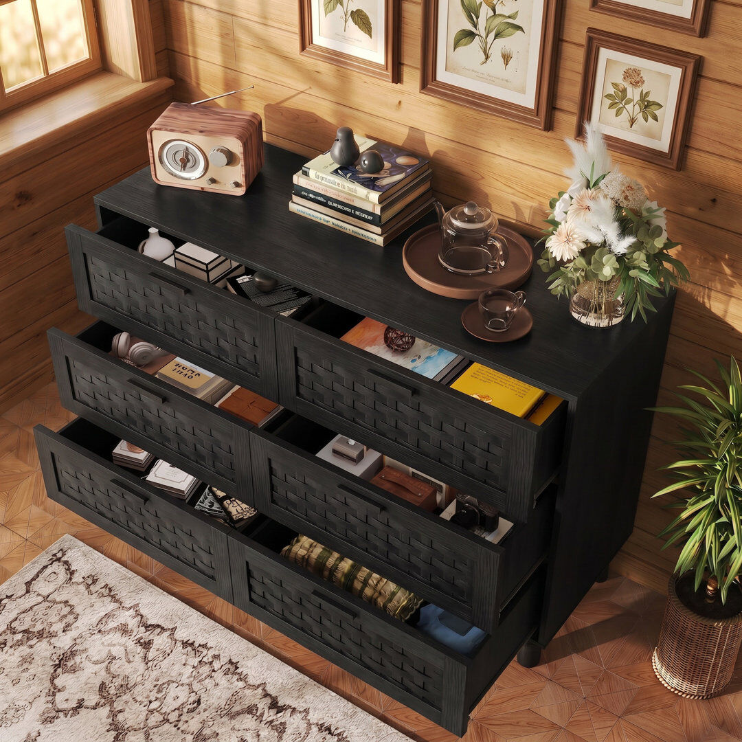 Fairmont Park 115 cm W Chest of 6 Drawers Black 80cm H X 115cm W X 40cm D