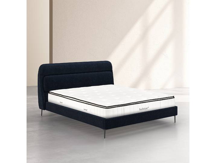 HABITAT - Ensemble lit 160 x 200 cm en tissu et matelas Hybride Excellence - Bleu nuit - Izmir