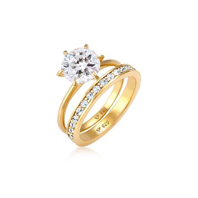 Solitärring ELLI "Eternity Set 925 Silber, mit Kristallen von Swarovski" Gr. 54, gold, Fingerringe, Damen, 54mm,mit Steinen, Silber 925 (Sterlingsilber)
