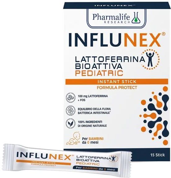 Pharmalife research Influnex Integratore Lattoferrina Bioattiva Pediatric 15 Stick