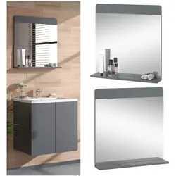 Vicco Badezimmerspiegel Izan Grau 60 x 62 cm mit Regal