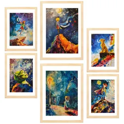 POSTER Set Mit 6 Kinderfiguren A3 & A4 Rahmen Aus Hellem Holz