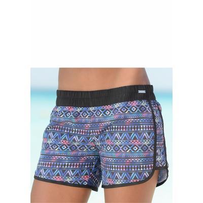 Badeshorts LASCANA, Damen, Gr. 36, N-Gr, schwarz (schwarz, bedruckt), Microfaser, Polyester, bedruckt, Badehosen Badeshorts, elastisches Bündchen, mit Gesäßtasche, softe Microfaser-Qualität