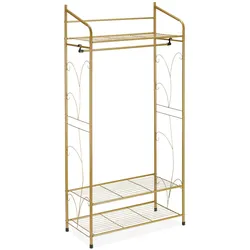 Relaxdays Kleiderständer Metall, Garderobenständer Vintage, HxBxT: 161 x 78 x 36 cm, 3 Ablagen & Kleiderstange, gold