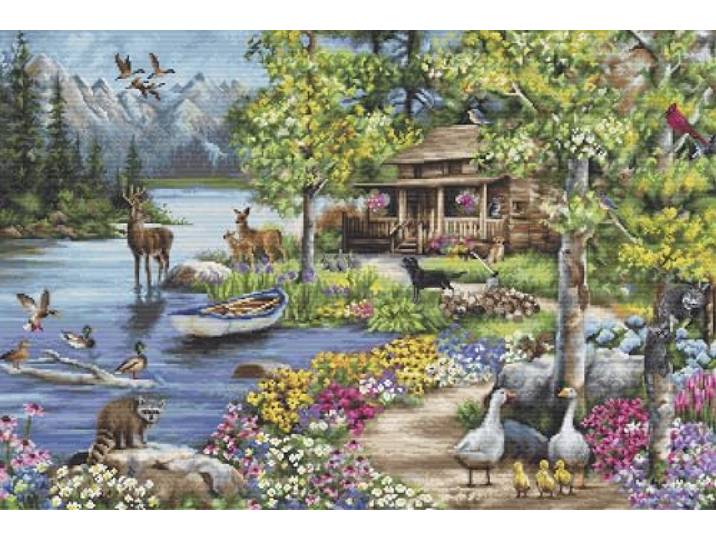Kruissteek Kit Luca-S Gold - Cabin by The Lake, B2410