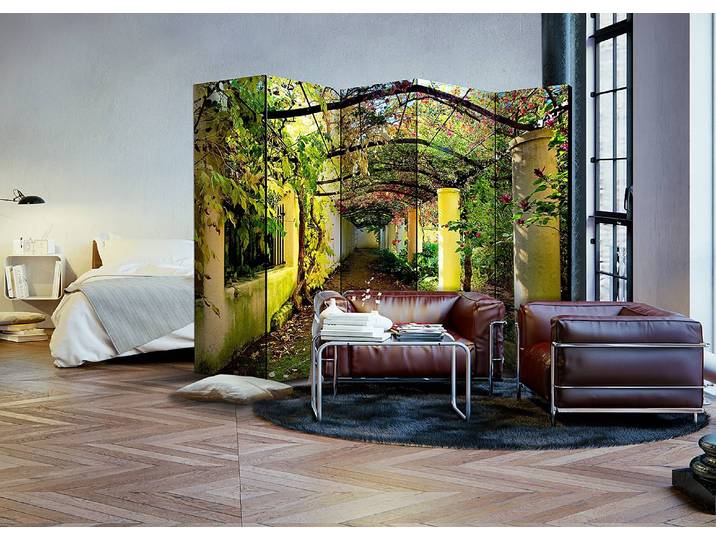Paravent Romantic Garden 1-seitig Vlies auf Kiefer Massiv Grün 225 x 172cm
