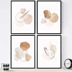 POSTER Set mit 4 Kunst Folien mit abstrakten Formen und Figuren A3 Schwarzer Rahmen