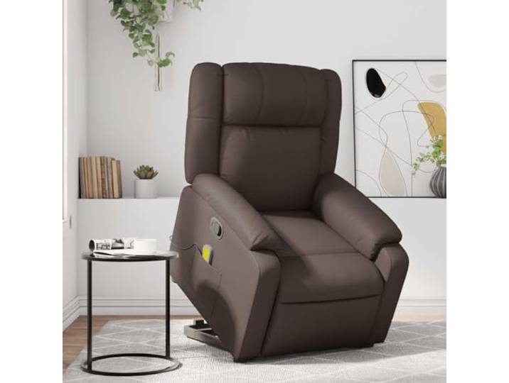 YUTAASU Massage Recliner Chair with Lift Assist Brown Electric Lift Motor, 6 Massage Points, Manual Recline 135 Degrees, USB Powered, Side Pocket, Wood and Metal Frame