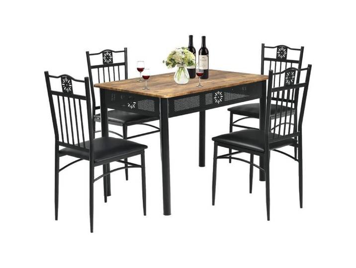 COSTWAY Ensemble Table de Cuisine avec 4 Chaises Rembourrées Souples Cadre en Métal Laqué