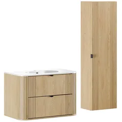BADMÖBEL 80cm Mila 2er-Set Helle Eiche