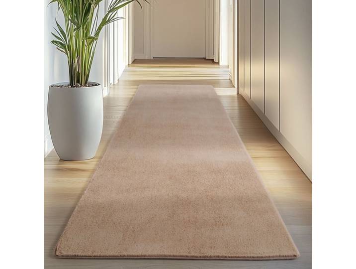 Carpettex Tapis Runner Beige 80x250 cm  Lavable Tapis à Poils Courts Antidérapant et Doux pour Chambre Cuisine et Couloir